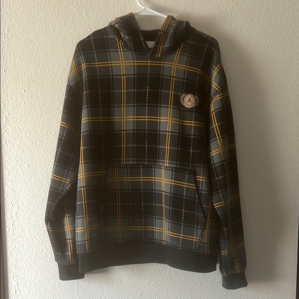 Jordan Nike Air Jordan Essential Plaid FleeceHoodie Black Gold Men's, L